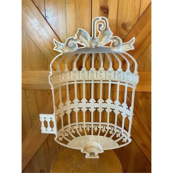 LARGE VINTAGE WHITE RESIN BIRD CAGE WALL HANGING ~ UNIVERSAL STATUARY 1974 - Picture 5 of 13